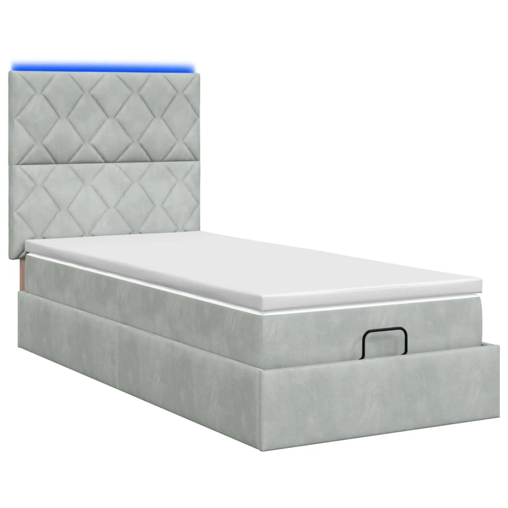 Letto Ottomano con Materasso e LED Grigio Chiaro 100 x 200 cm 3458355