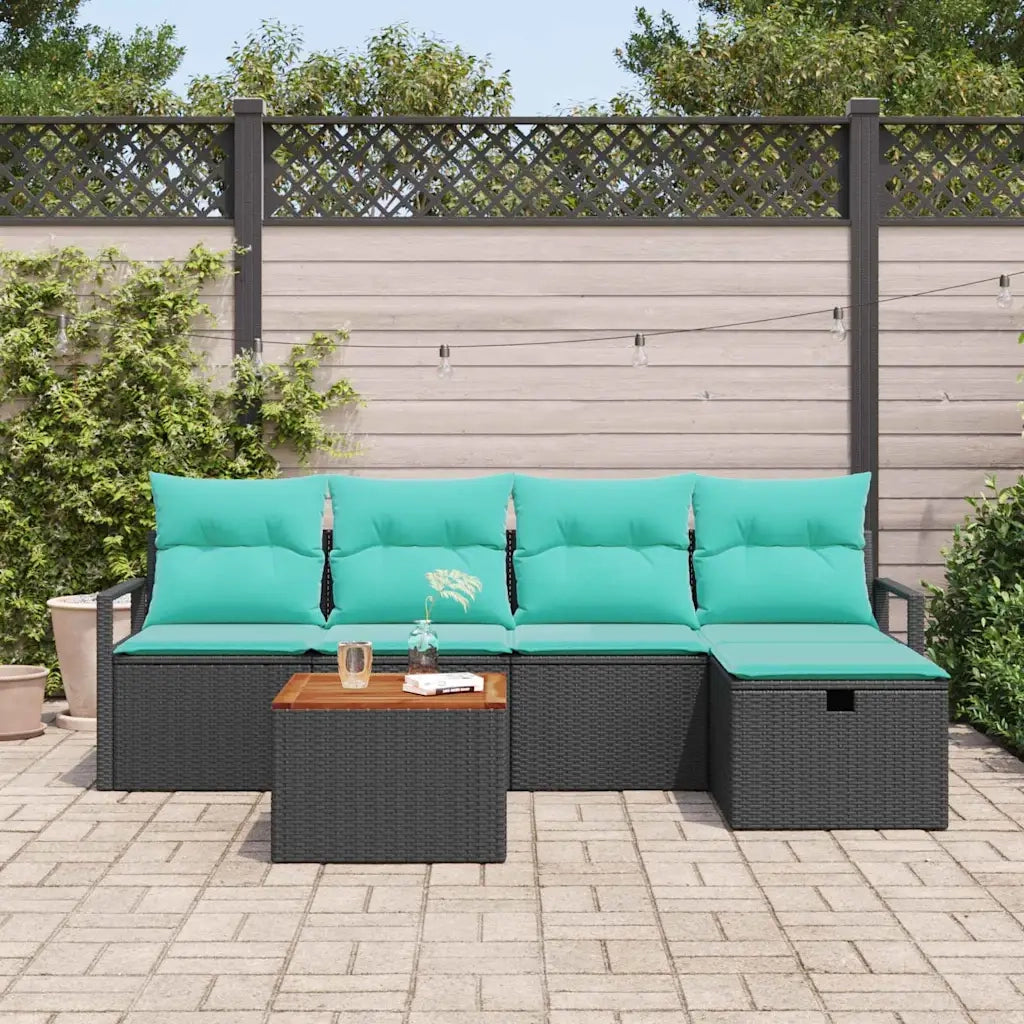 Set Divano da Giardino con cuscino 6 pcs Nero polyrattan 3359536