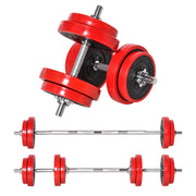 Set di manubri da 20 kg, 2 in 1, regolabili, con bilanciere e manubri, colore rosso e nero, per allenamento muscolare e fitness a casa. Dimensioni: