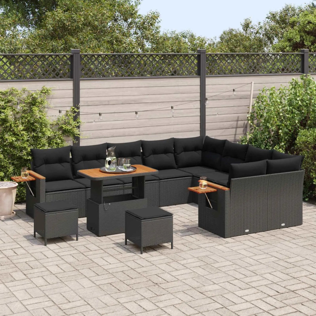 Set Divano da Giardino con cuscino 13 pcs Nero polyrattan