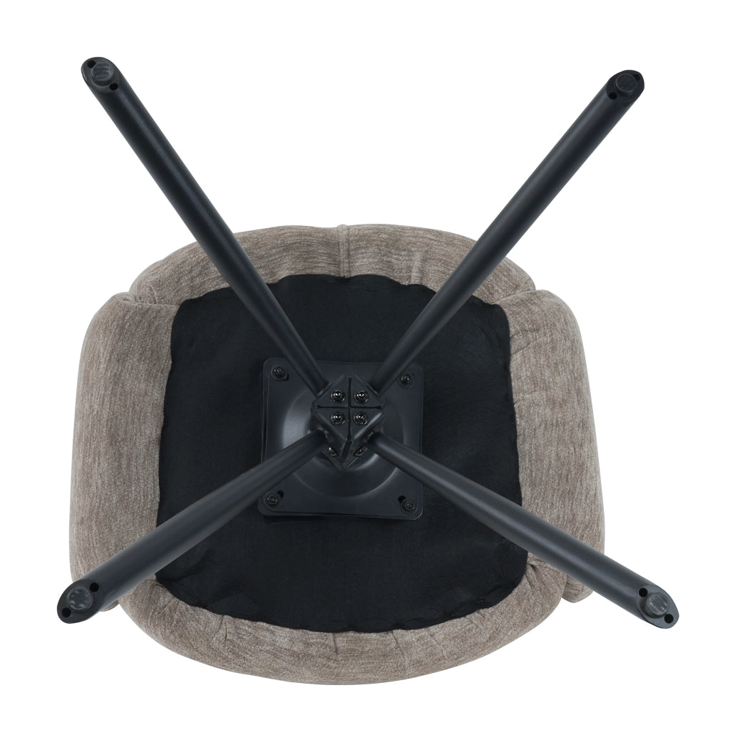 Set di 2 sedie da pranzo girevoli con braccioli, seduta effetto velluto, gambe in metallo nero, colore taupe