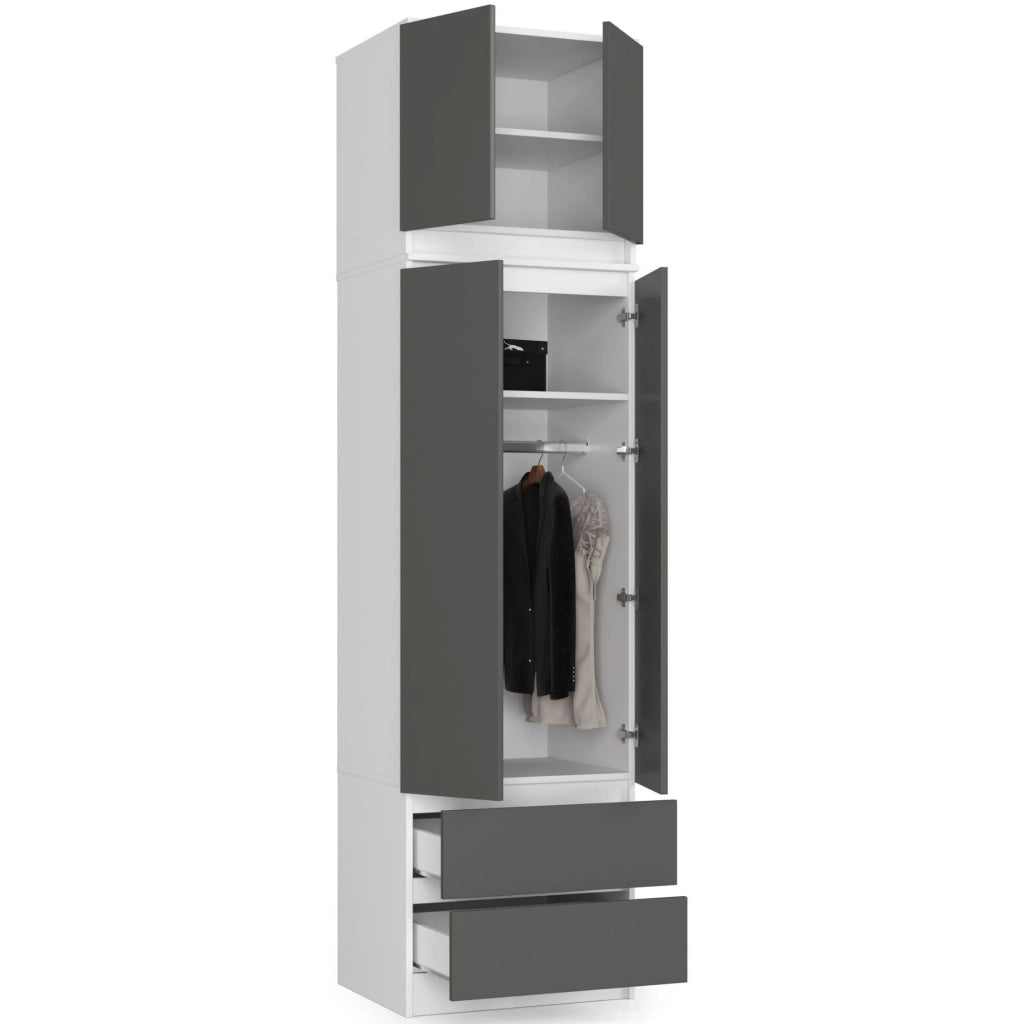Sopralzo per armadio AKORD S60 Bianco 60 cm 2 ante inserto frontale Grigio Grafite 60x51x55 cm