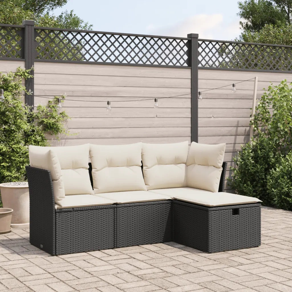 Set Divani da Giardino 4 pz | Set Salotto da Giardino con Cuscini Nero in Polyrattan