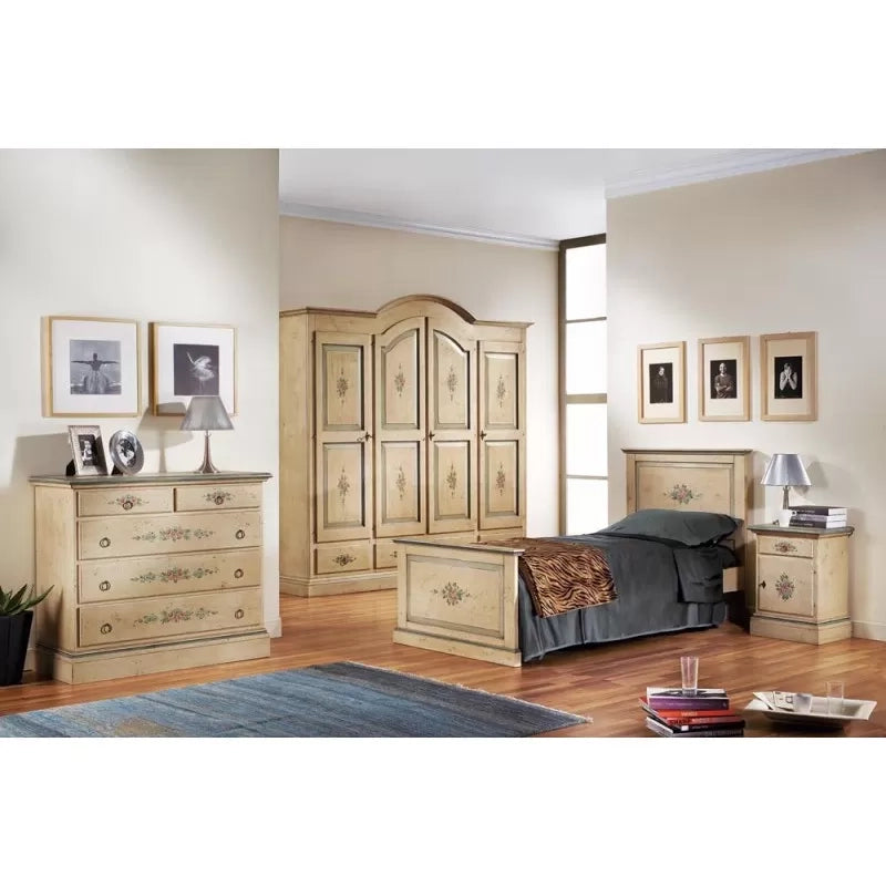 Armadio classico 4 porte avorio anticato filo azzurro legno  234x60x230 (1428) - Mobili 2G