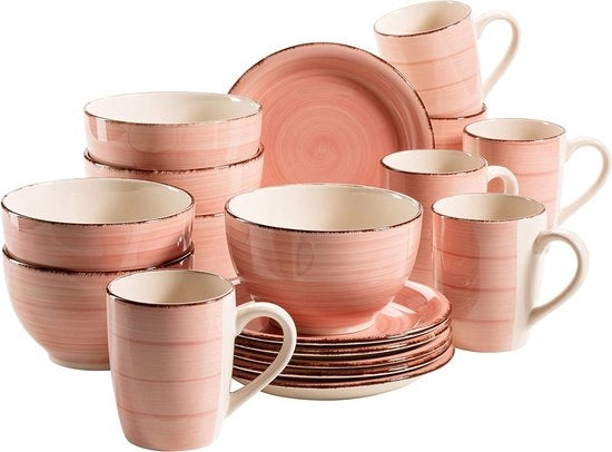 Set da tavola per 6 persone - Set di bicchieri e piatti per 6 persone - Set da pranzo per 6 persone - Rosa