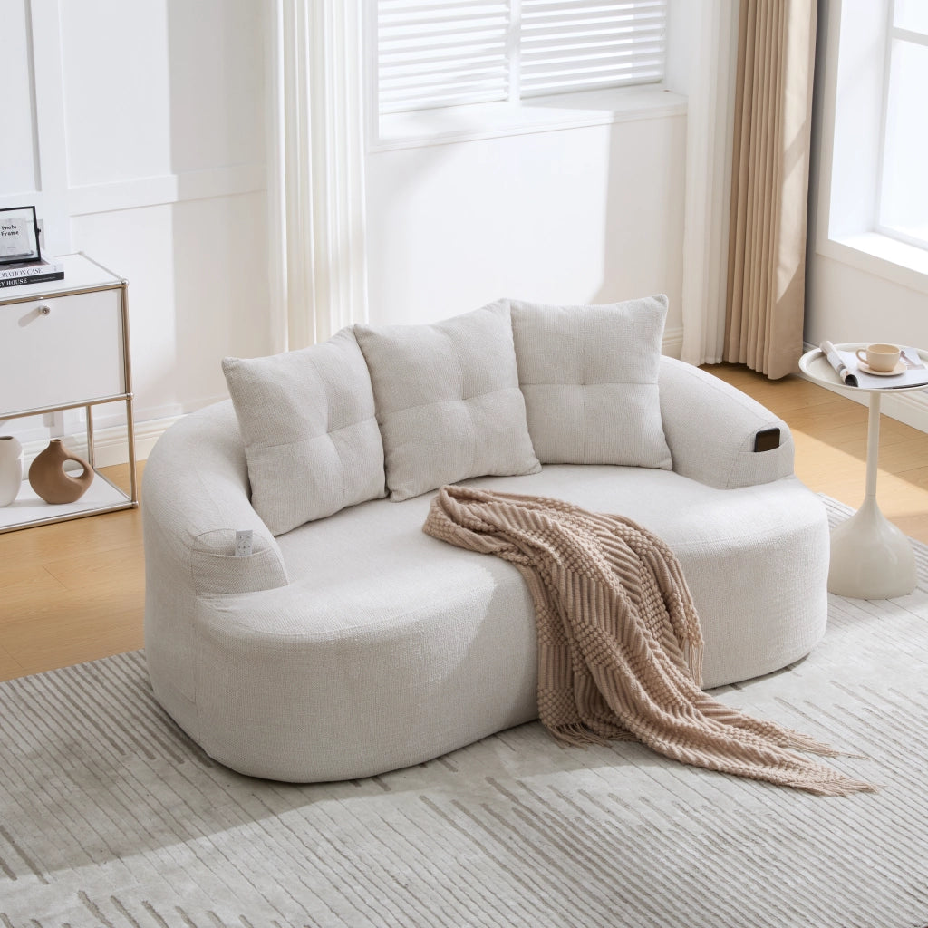 DIVANO 2 POSTI Curvo 164x92x60 cm in Chenille Beige