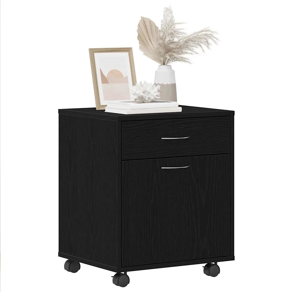 Mobile con Ruote Rovere Nero 45 x 38 x 54 cm Legno multistrato 862670