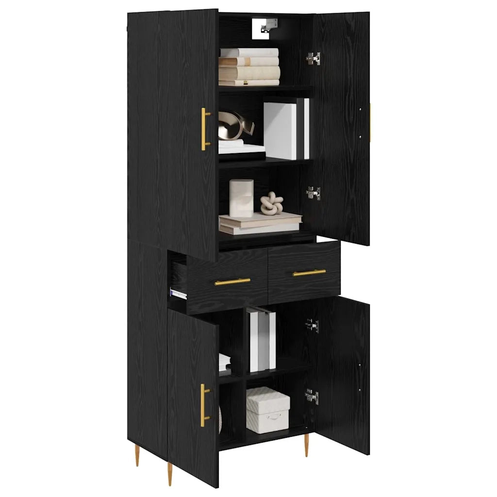 Credenza-Buffet-Armadio da cucina Rovere Nero 69,5 x 34 x 180 cm Legno multistrato 697117