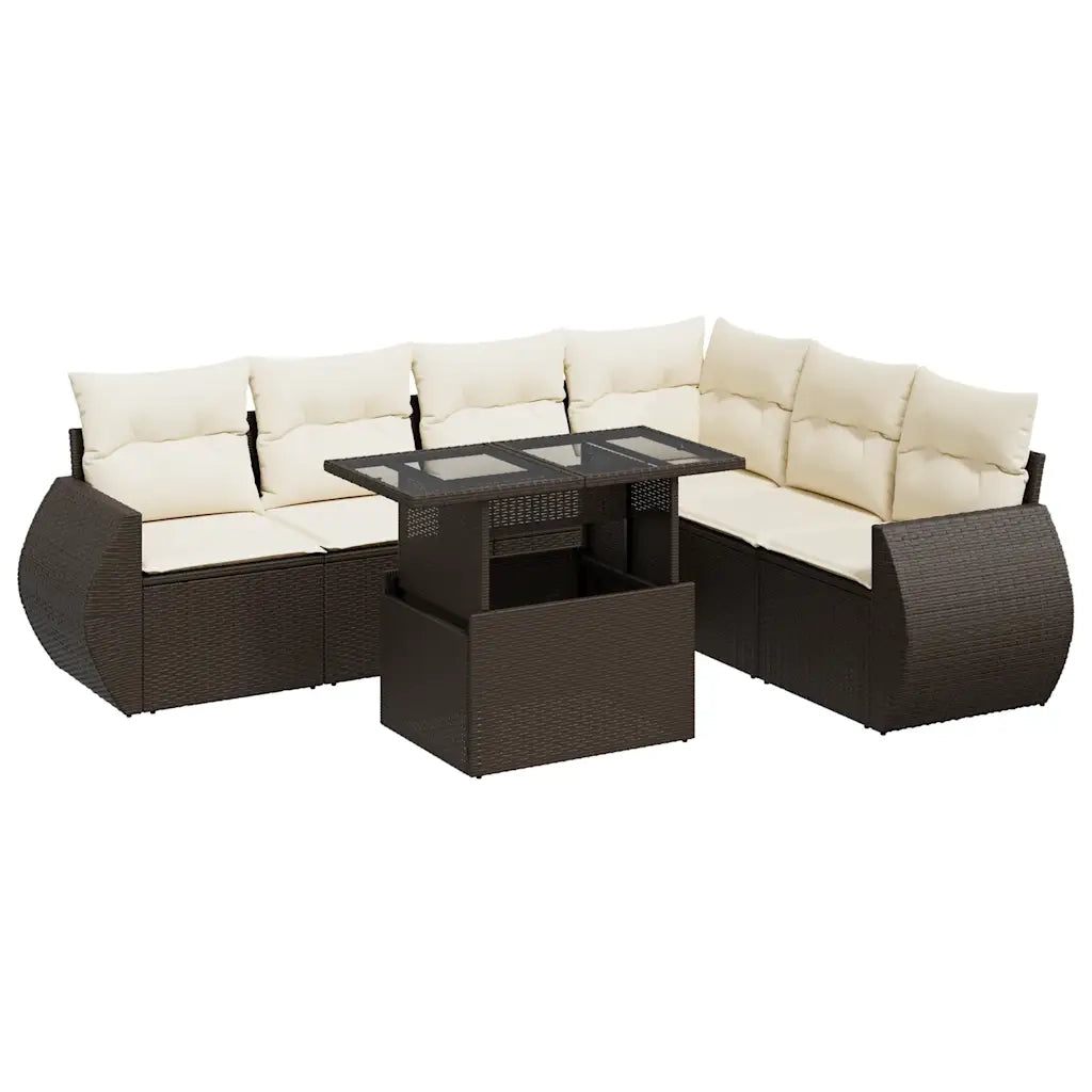Set Divani da Giardino 7 pz con Cuscini Marrone in Polyrattan 3326654