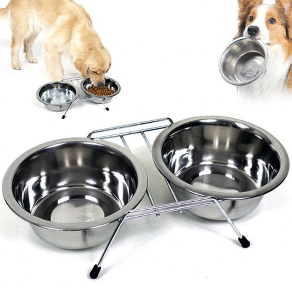 Trade Shop - Ciotola Doppia Per Cani 16 Cm Con Supporto Cibo Acqua Crocchette Acciaio -