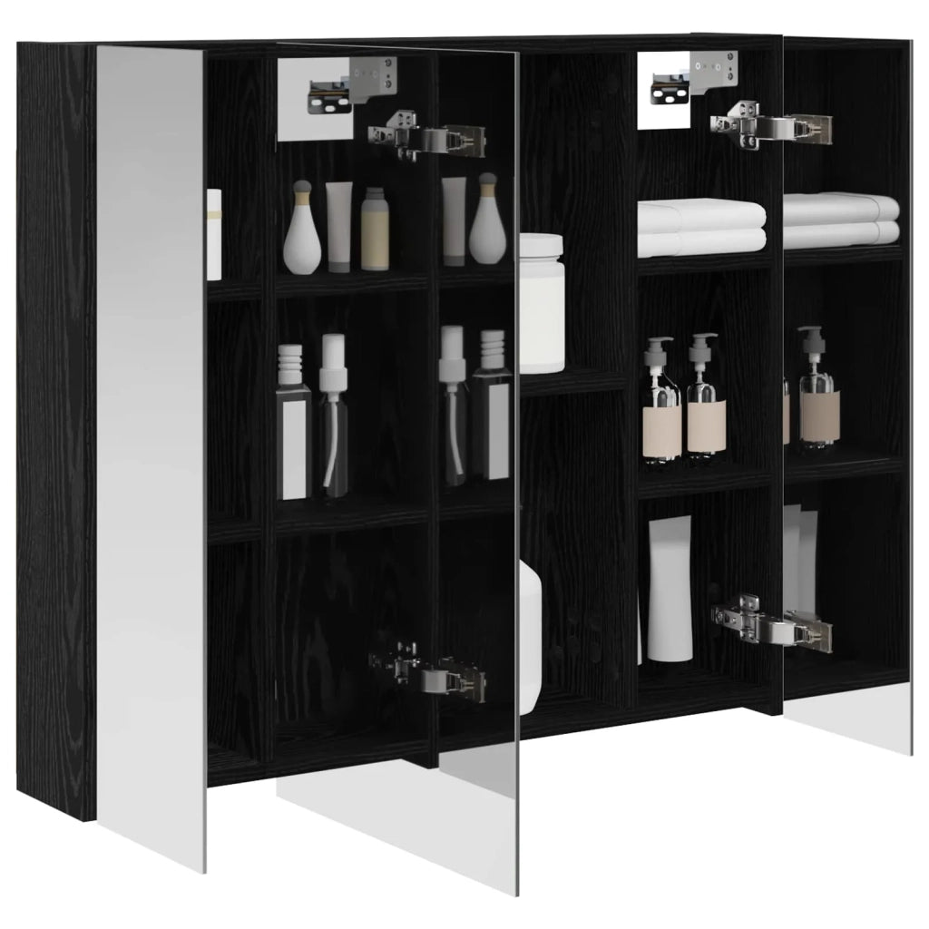 Mobiletto per specchio da Bagno | Armadio da bagno Rovere Nero 80 x 14.5 x 70 cm