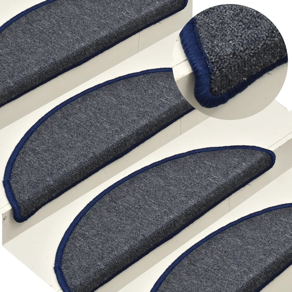 Tappetini per scale 15 pz 56x17x3 cm Grigio scuro e blu semicircolari 322364