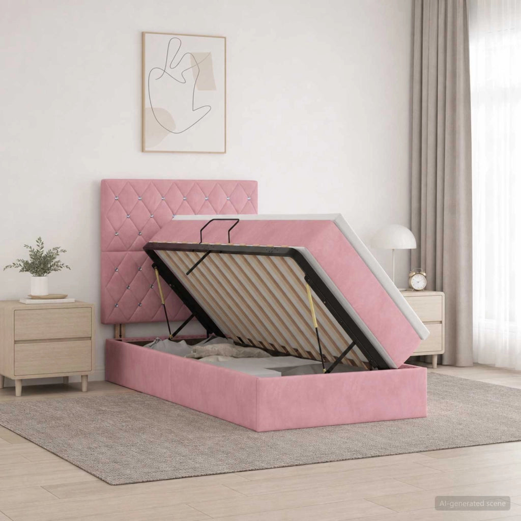 Letto con contenitore e materasso Rosa 90 x 200 cm Velluto 3459608