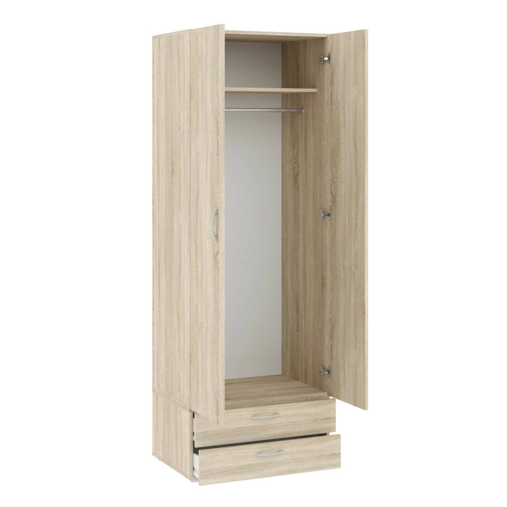 Guardaroba 2 ante Buriasco, Mobile camera da letto, Cabina armadio portabiti, Armadio appendiabiti, 74x52 h214 cm, Rovere