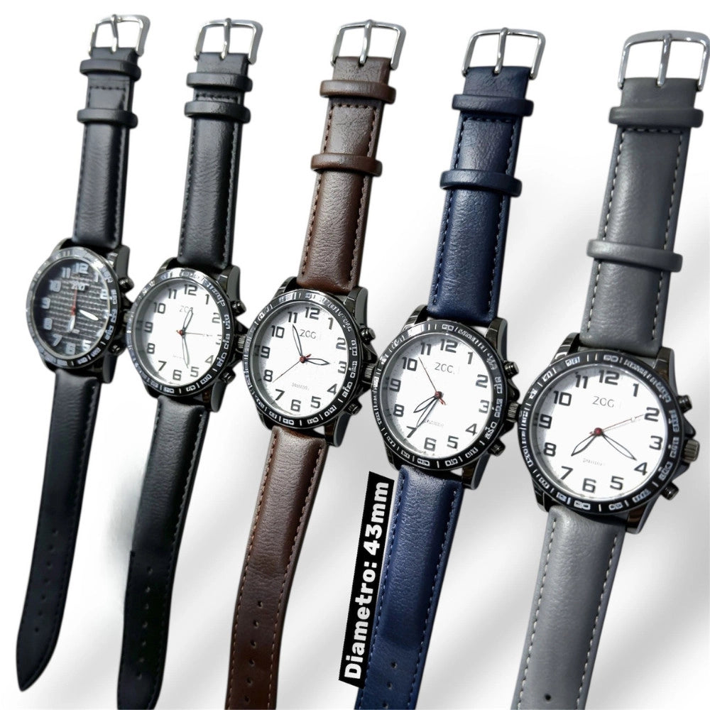 Trade Shop - Orologio Uomo 43 Mm Impermeabile Con Cinturino Effetto Pelle E Design Sportivo Minimal -