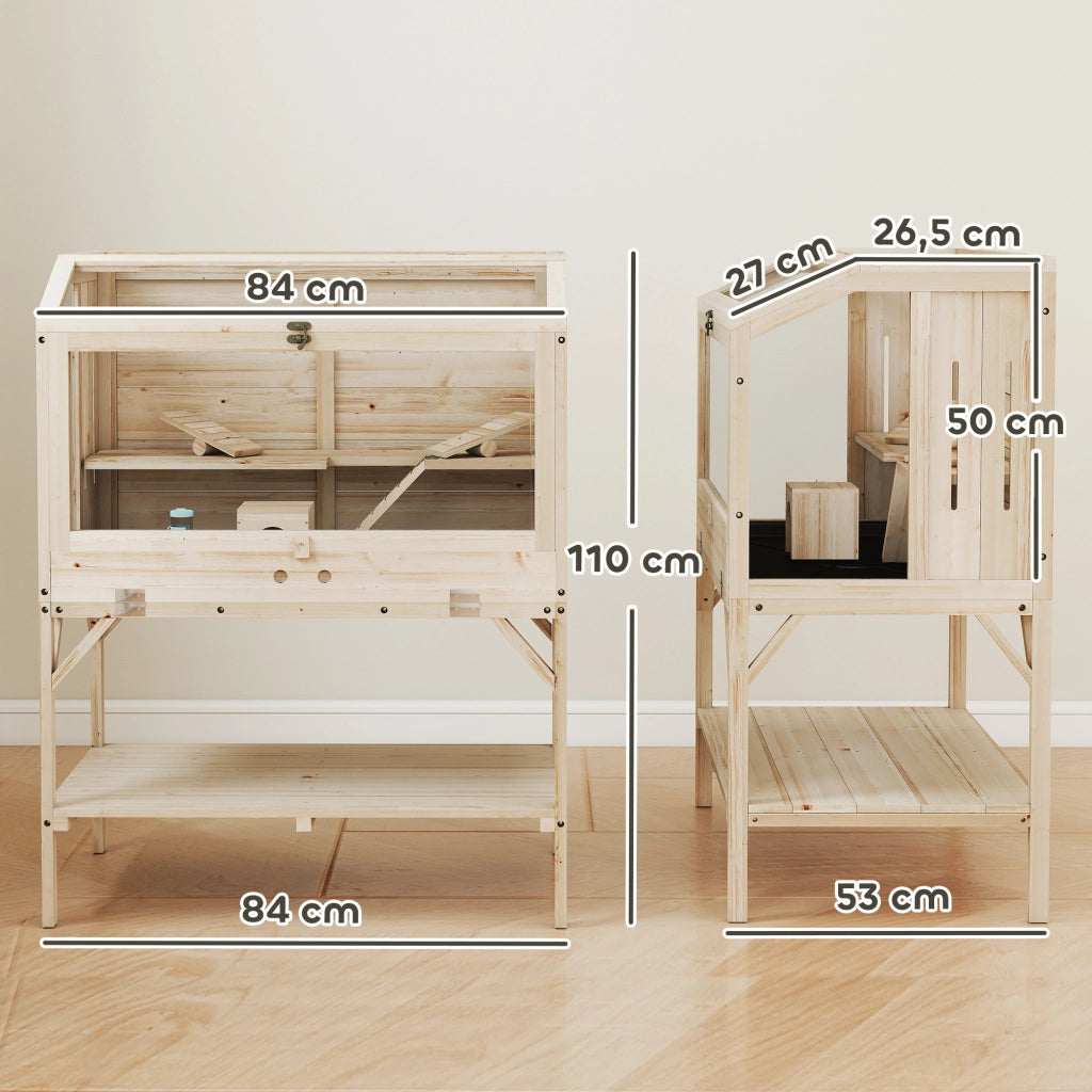 Gabbia per criceti in legno ¨C Xylo ¨C 2 livelli, 84x53x110 cm, naturale