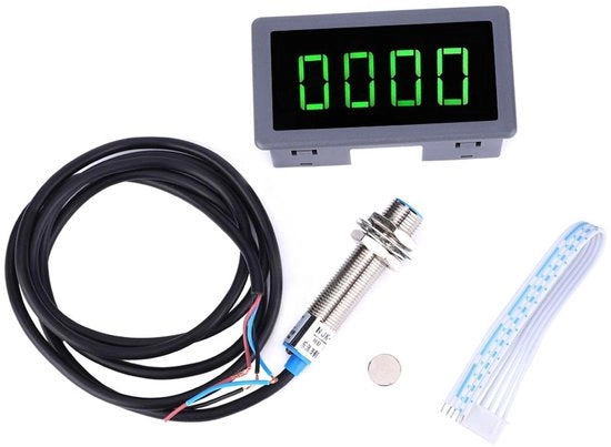 Contachilometri LED 0,56 pollici - Contachilometri Digitale in RPM - Interruttore di avvicinamento Hall - DC 8-24V - 4 cifre - Montaggio stabile