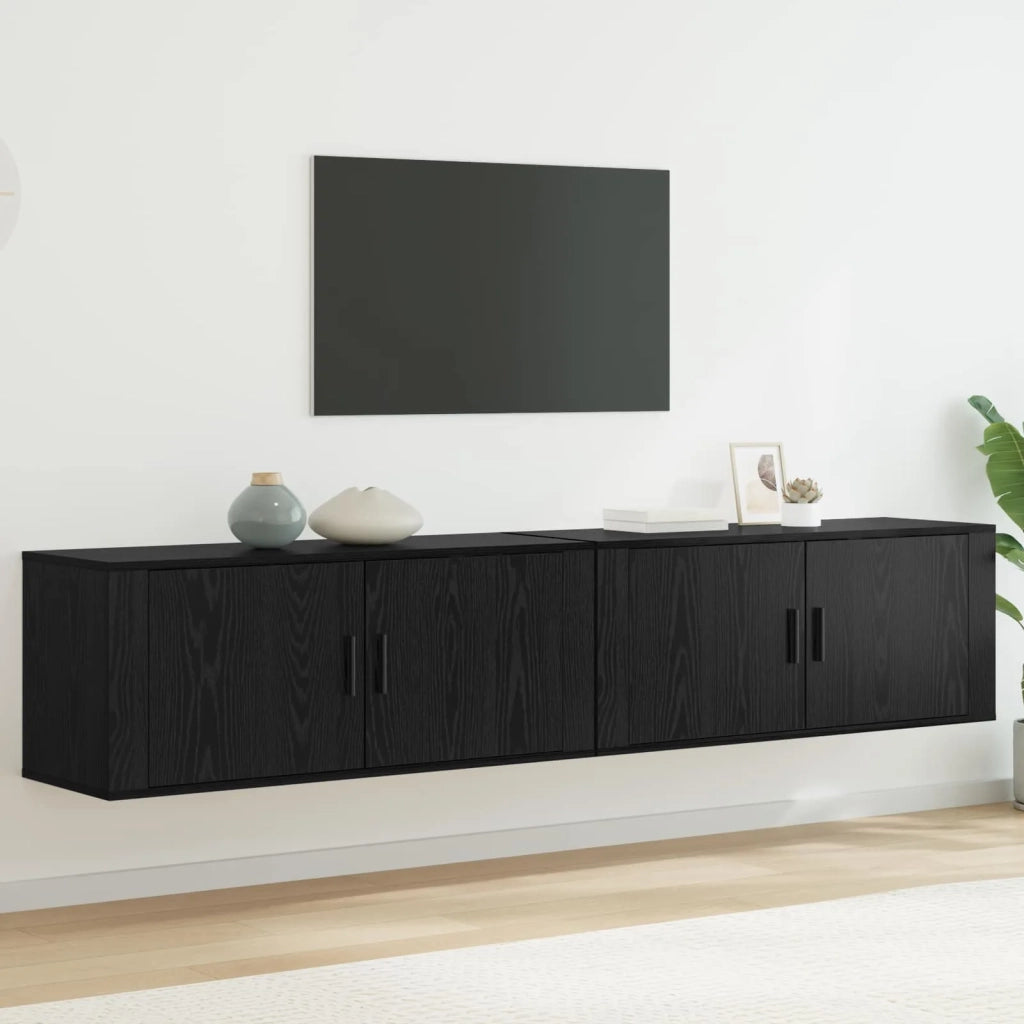 Set Mobile TV da Parete 2 pz-Set di 2 Credenza per TV Rovere Nero 100 x 34,5 x 40 cm