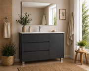 Mobile Bagno VOLUM Già Montato 3 cassetti e porta, lavabo e specchio Grafite 90x40 cm