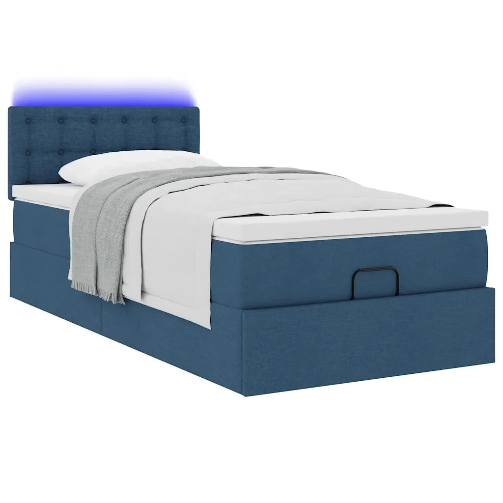 Pouf Letto con Materasso e LED Blu 100x200 cm in Tessuto 3312456