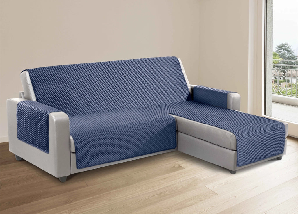 Copridivano Per Divani Con Penisola Lato Sinistro Modello Sphere Blu - 280 cm - Blu