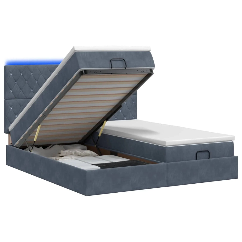 Letto Ottomano con Materasso e LED Grigio Scuro 200 x 200 cm 3458485