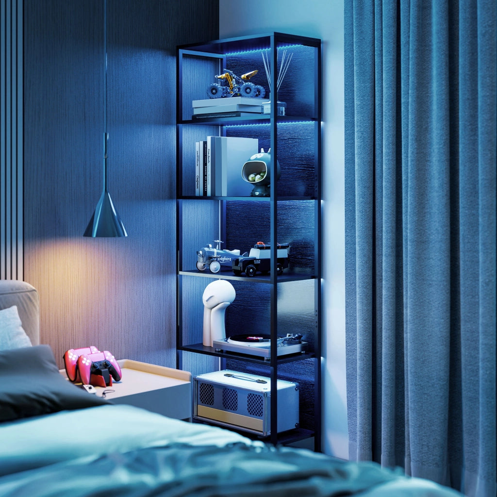 Libreria con illuminazione LED 5 livelli scaffale ¨C zephmum ¨C 60x30x179 nero