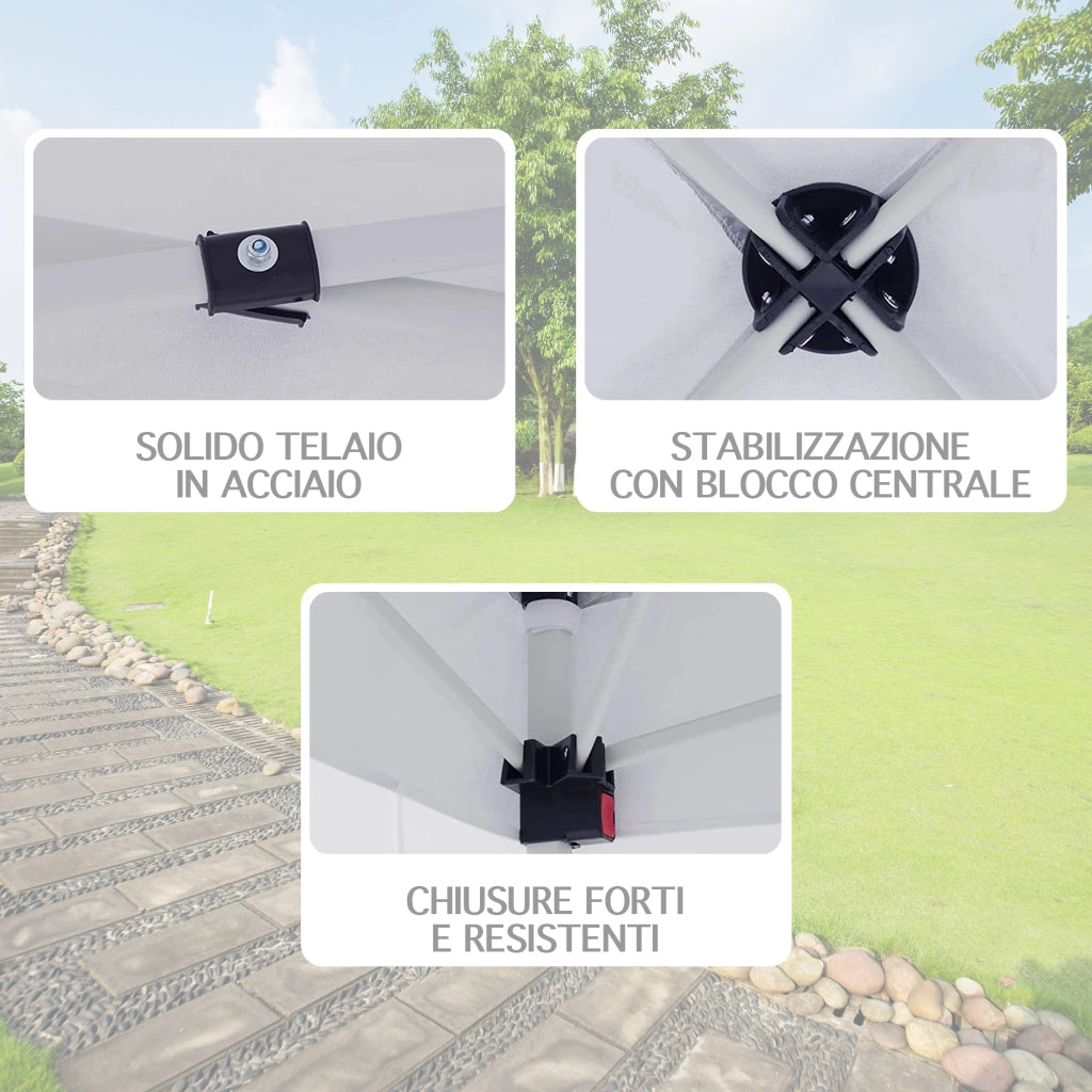 Gazebo 3 x 3 M Impermeabile Uv Resistente Con Pareti Laterali 2 Porte Con Cerniera E Finestre Pieghevole Apertura A Spinta Pop Up Struttura Acciaio Giardino