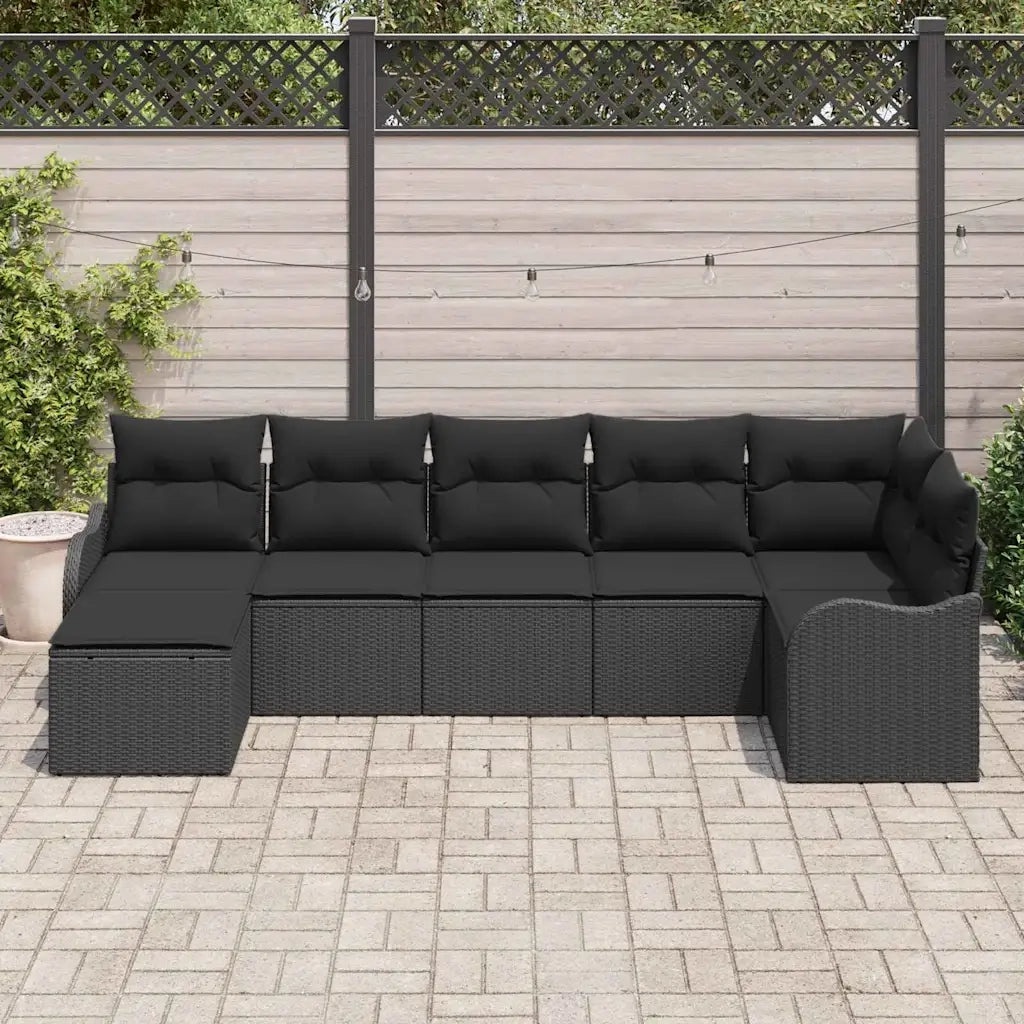 Set Divano da Giardino con cuscino 7 pcs Nero Poly Rattan