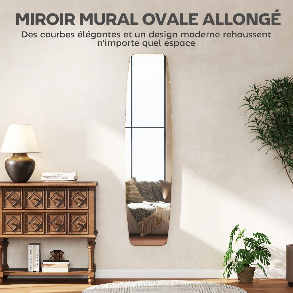 Specchio da Parete Ovale 160x40 cm ¨C Xylo ¨C Cornice Metallo e Legno Dorato