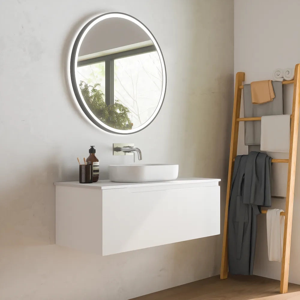 Mobile bagno sospeso 90 cm un cassetto bianco opaco con top | Ardenne