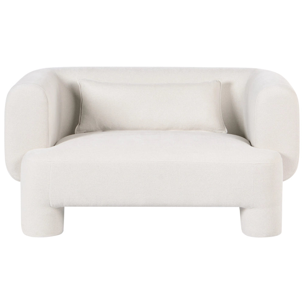 Set da salotto Divano a 3 posti in tessuto bianco morbido e sinuoso Poltrona Loveseat Pouf Stile retrò minimalista