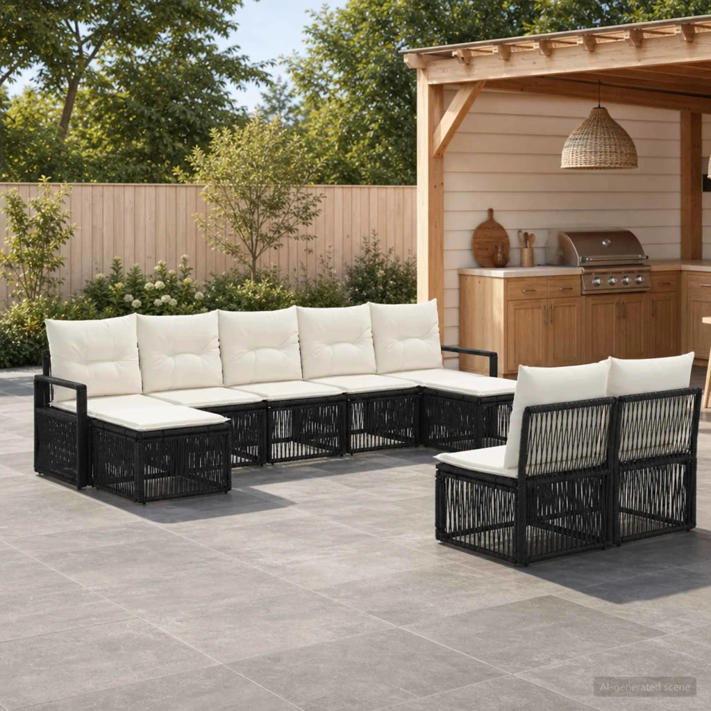 Set Divano da Giardino 9 pz Nero polyrattan 3435826