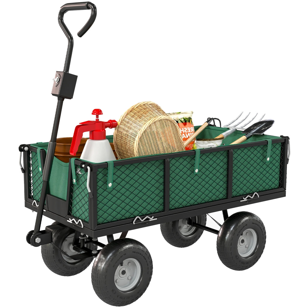 Carrello da Giardino in Acciaio 114L ¨C Xylo ¨C Verde, con Sacca e Pareti Rimovibili 105x51x54cm