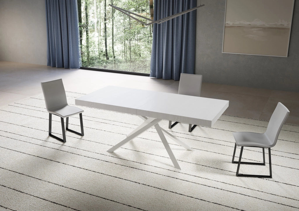 Tavolo allungabile 180/440x90 cm Niket bianco frassino gambe bianche