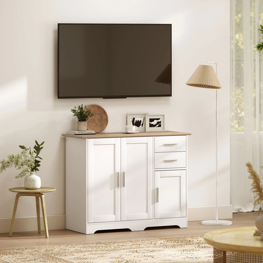 Credenza con 2 cassetti e 3 ante ¨C Xylo ¨C Bianco e legno naturale 100x40x78 cm
