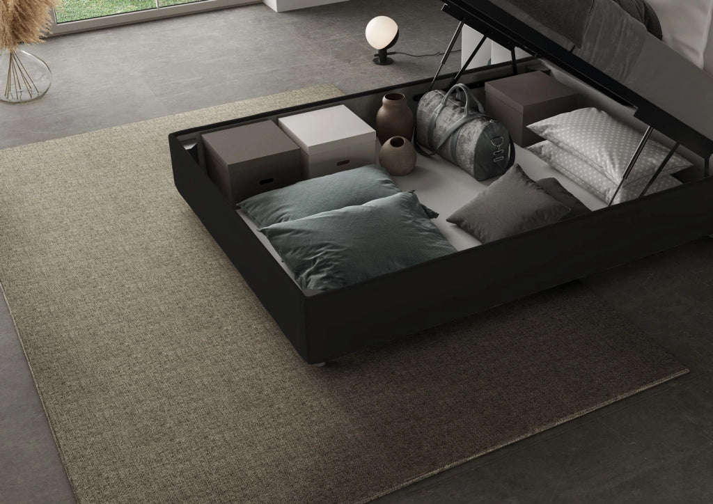 BS COM Letto una piazza e mezza contenitore imbottito 120x190 similpelle nero