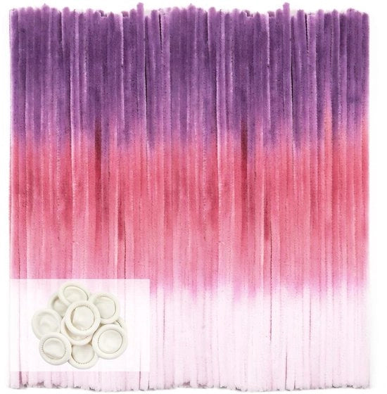 100 pezzi di chenille raccoglitori di fibre con effetto arcobaleno rosa viola 30 cm di lunghezza e 06 cm di larghezza per attività di fai da te e decorazione.
