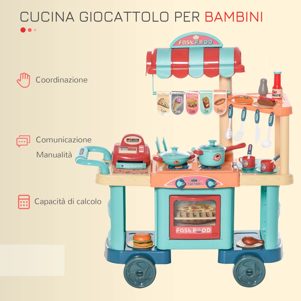 Cucina Giocattolo per Bambini ¨C Xylo ¨C Set con 50 Accessori, Caffetteria e Ristorante, 79.5x33x90.5cm