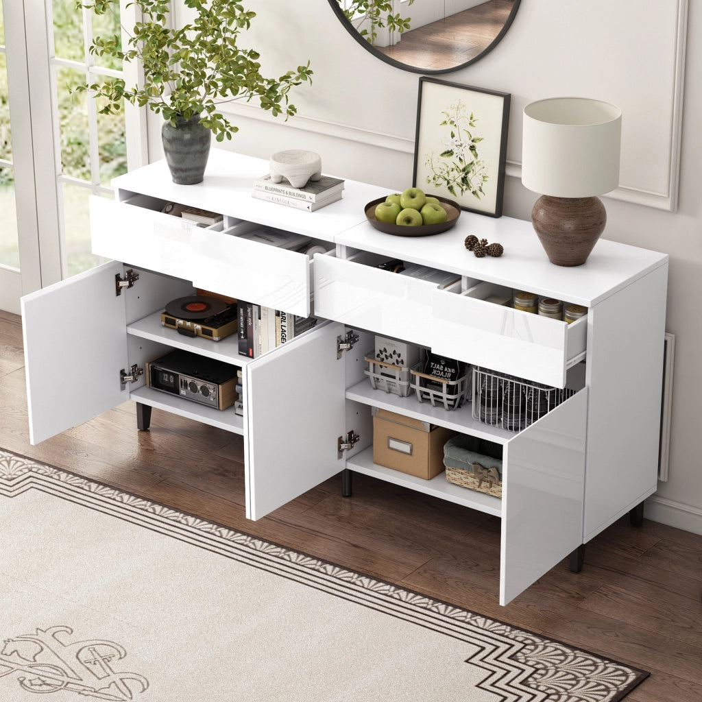 SIDEBOARD 160x40x68 cm Bianco con 4 cassetti e 2 ante frontali lucide