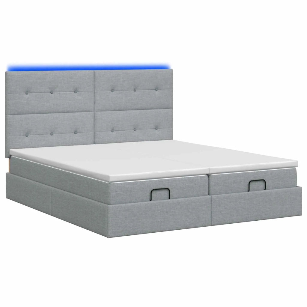 Letto Ottomano con Materasso e LED Grigio Chiaro 200 x 200 cm 3458444