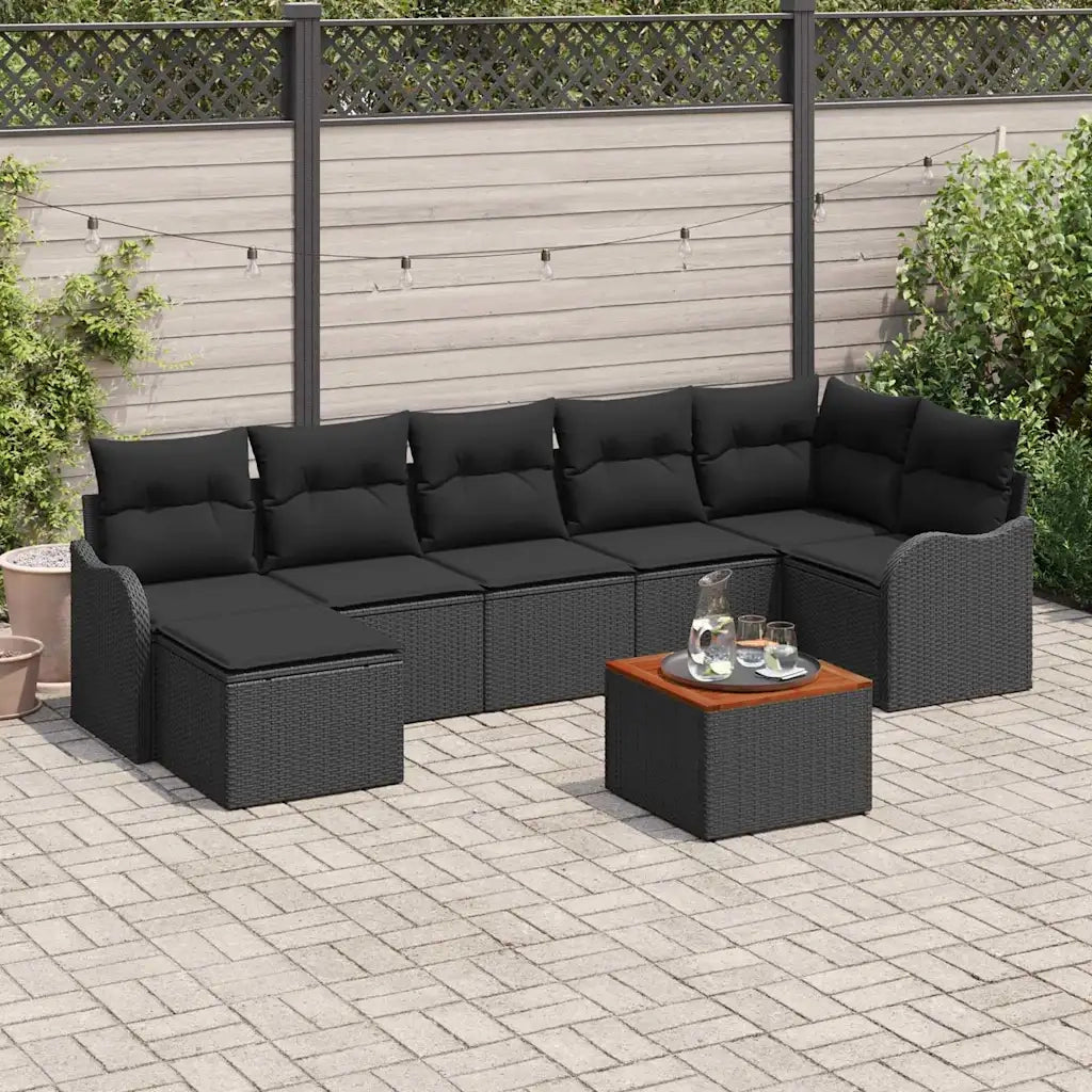 Set Divano da Giardino con archiviazione 8 pcs Nero polyrattan