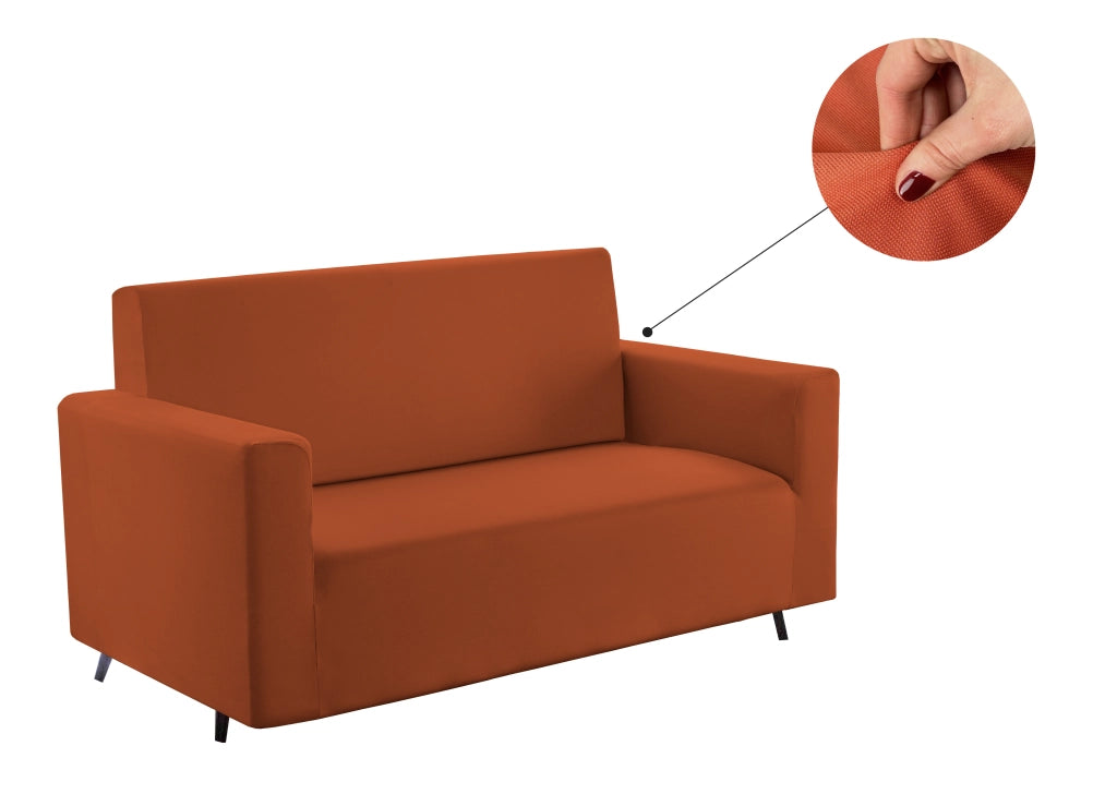 Copridivano Tinta Unita Elasticizzato Antimacchia Modello Sagomato Colore Arancione - 2 Posti - Arancione