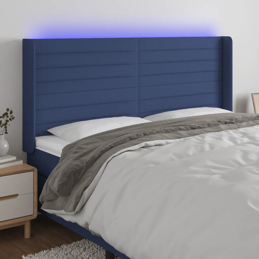 Testiera a LED-Testata con LED Blu 203x16x118/128 cm in Tessuto 239263