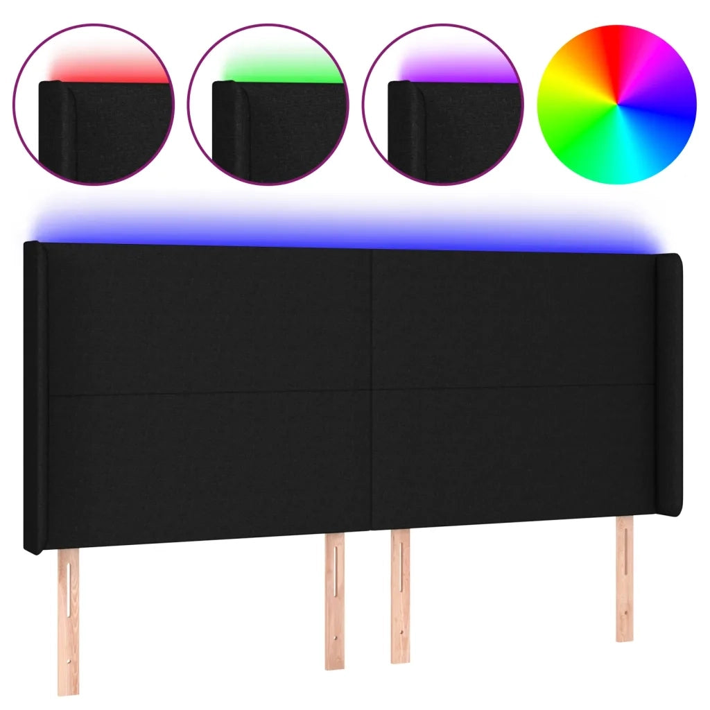 Testiera a LED Nera 183x16x118/128 cm in Tessuto 3123784