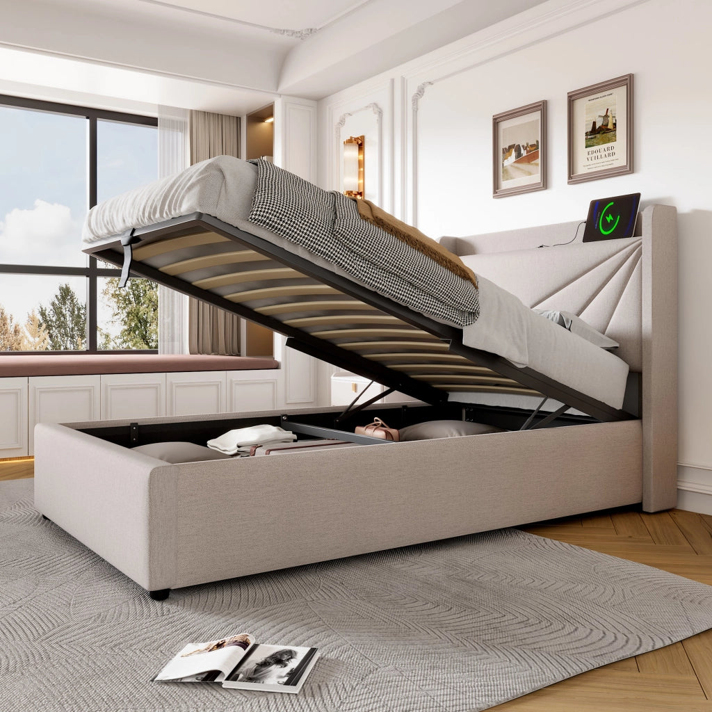 letto imbottito cotone lino beige 90 x 200 cm