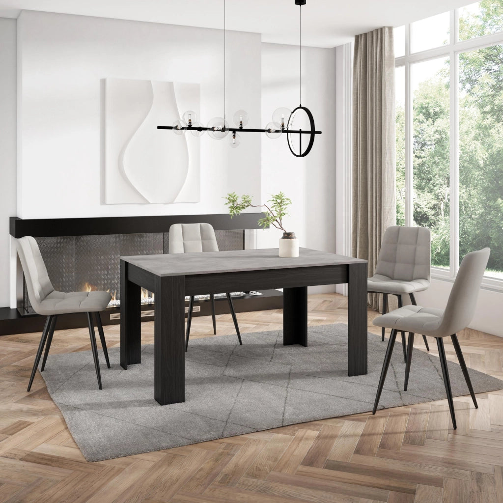 Tavolo da Pranzo, 140x90x76cm, Per 6 persone, Tavolo Cucina, grigio cemento e Nero RF3657