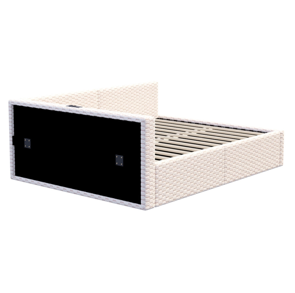 Letto imbottito 140x200 cm con contenitore, LED e porte USB/Type-C
