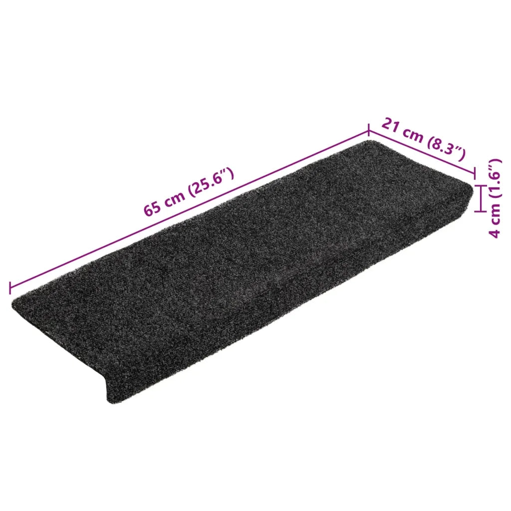 Tappetini per scale autoadesivi 10 pz 65x21x4 cm Grigio Scuro bordo rettangolare 149725
