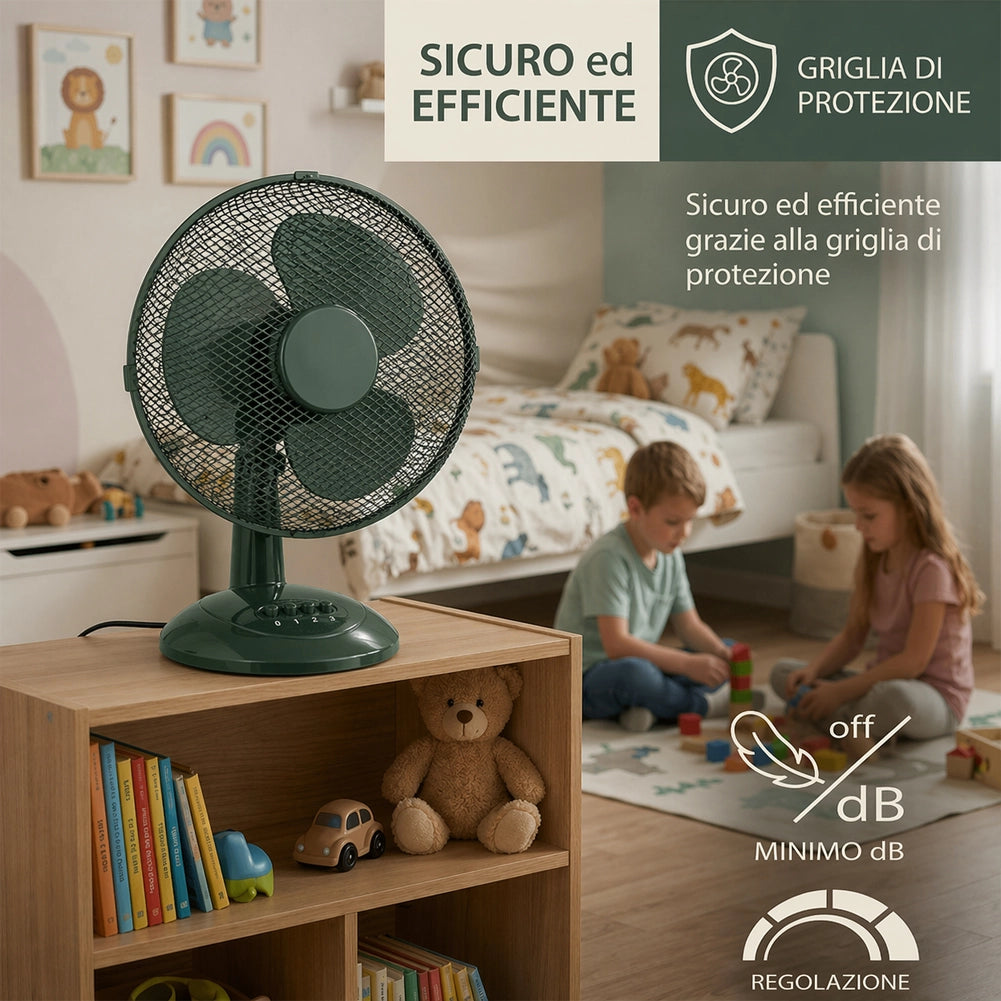 Ventilatore da Tavolo Autoportante Ø40 cm Potenza 45W 3 Velocità Verde